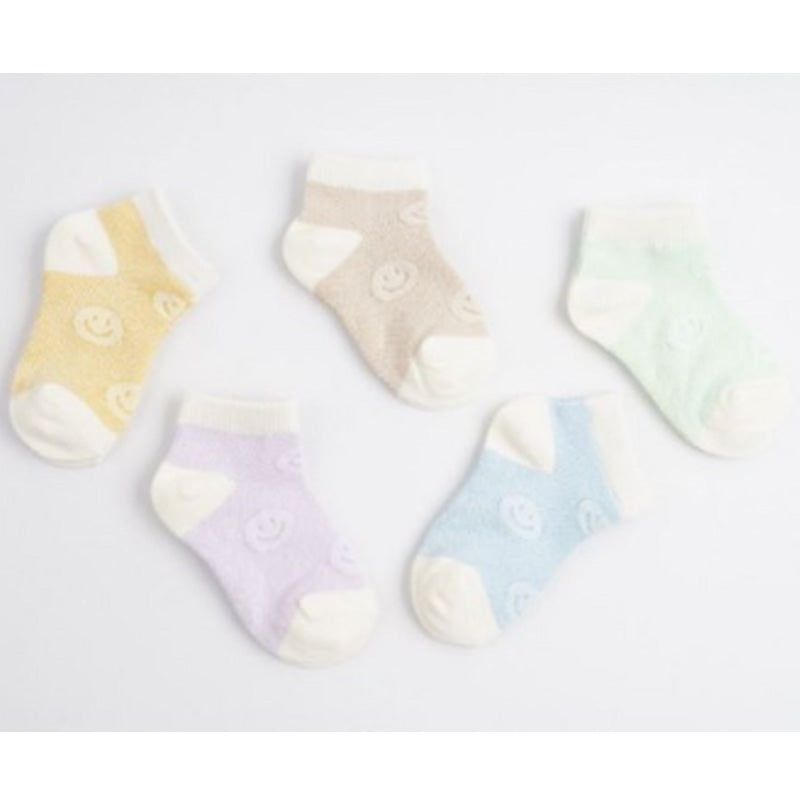 Korean Kids Happy Net Mesh Non-Slip Ankle Socks 5Pair Set