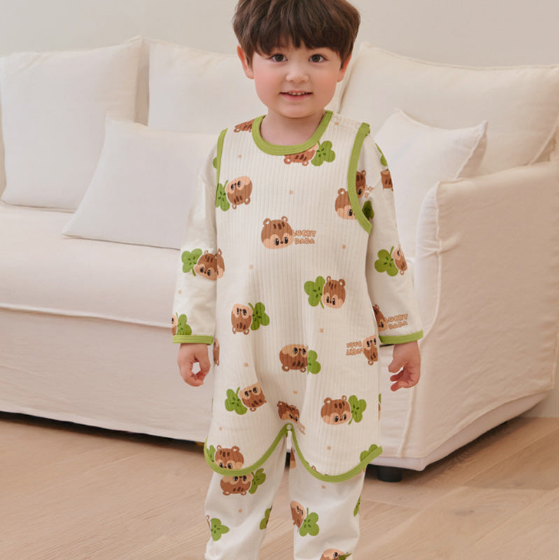 Kids Triple-Layer Quilted Long Sleeping Vest - Green Dada