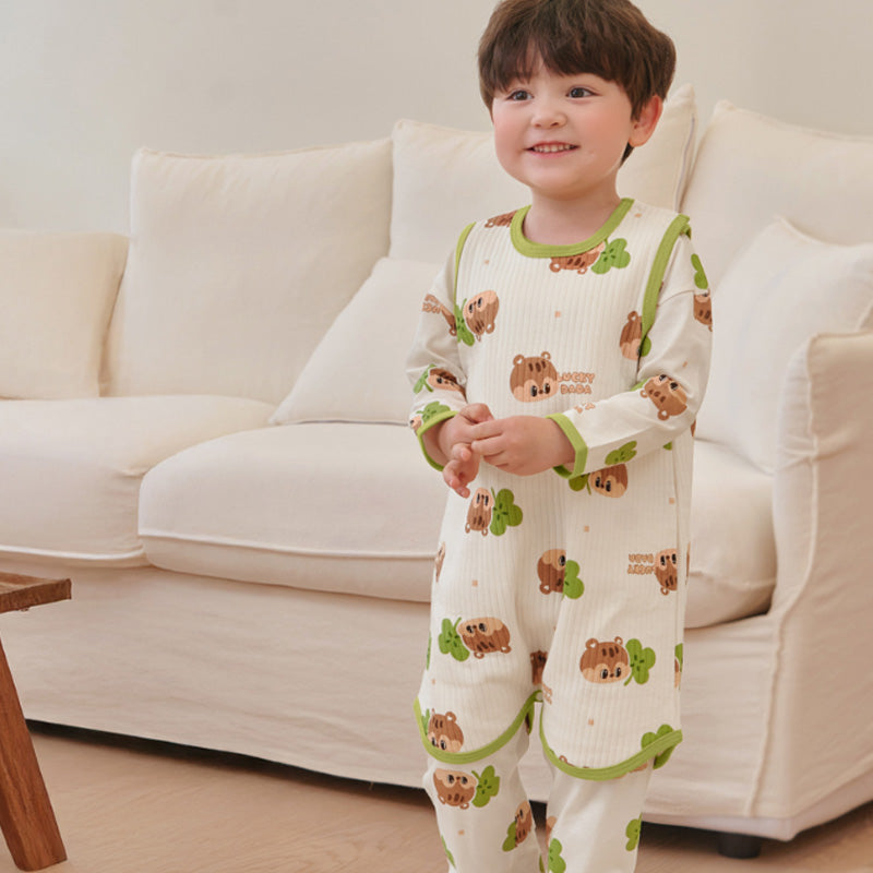 Kids Triple-Layer Quilted Long Sleeping Vest - Green Dada