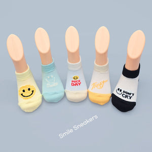 Korean Kids Smile Sneakers Non-Slip Ankle Socks 5Pair Set