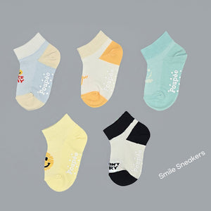 Korean Kids Smile Sneakers Non-Slip Ankle Socks 5Pair Set