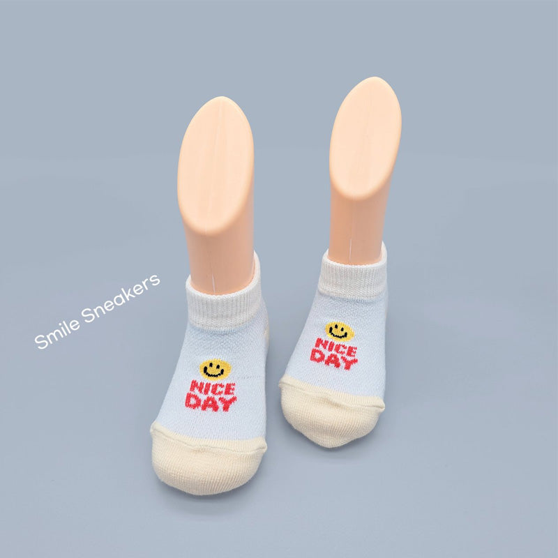Korean Kids Smile Sneakers Non-Slip Ankle Socks 5Pair Set
