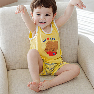 Kids Summer Seeveless Shirt Cotton Cool Mesh Pajamas Set - Bear