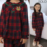Korean Girl's Christmas Red Plaid Pajama Set