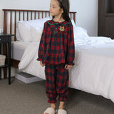 Korean Girl's Christmas Red Plaid Pajama Set
