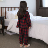 Korean Girl's Christmas Red Plaid Pajama Set