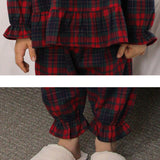 Korean Girl's Christmas Red Plaid Pajama Set