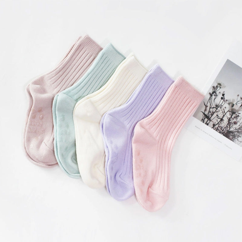 Korean Kids' Classic Ribbed Crew Socks 5-Pairs Set