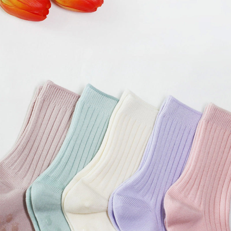 Korean Kids' Classic Ribbed Crew Socks 5-Pairs Set
