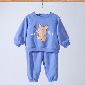 Korean Baby Top & Bottom Loungewear Set-Hi Blue