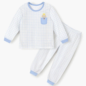 Korean Kids Cotton Pajamas Set-Blue Monkey
