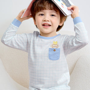 Korean Kids Cotton Pajamas Set-Blue Monkey