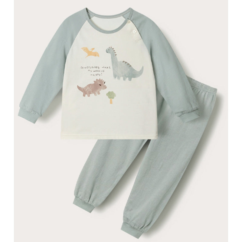 Korean Kids Cotton Pajamas Set-Dino Friends