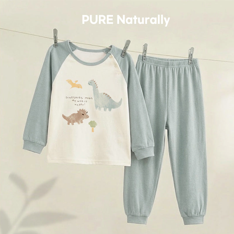 Korean Kids Cotton Pajamas Set-Dino Friends