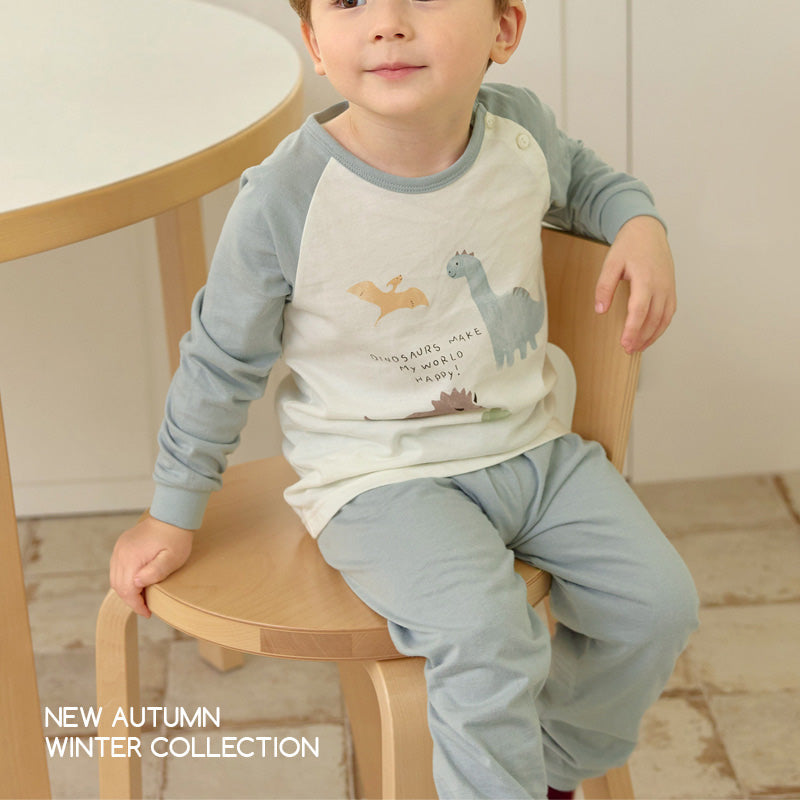 Korean Kids Cotton Pajamas Set-Dino Friends