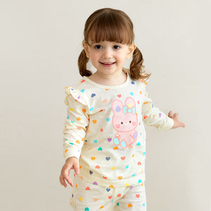 Korean Kids Cotton Pajamas Set-Heart Bunny