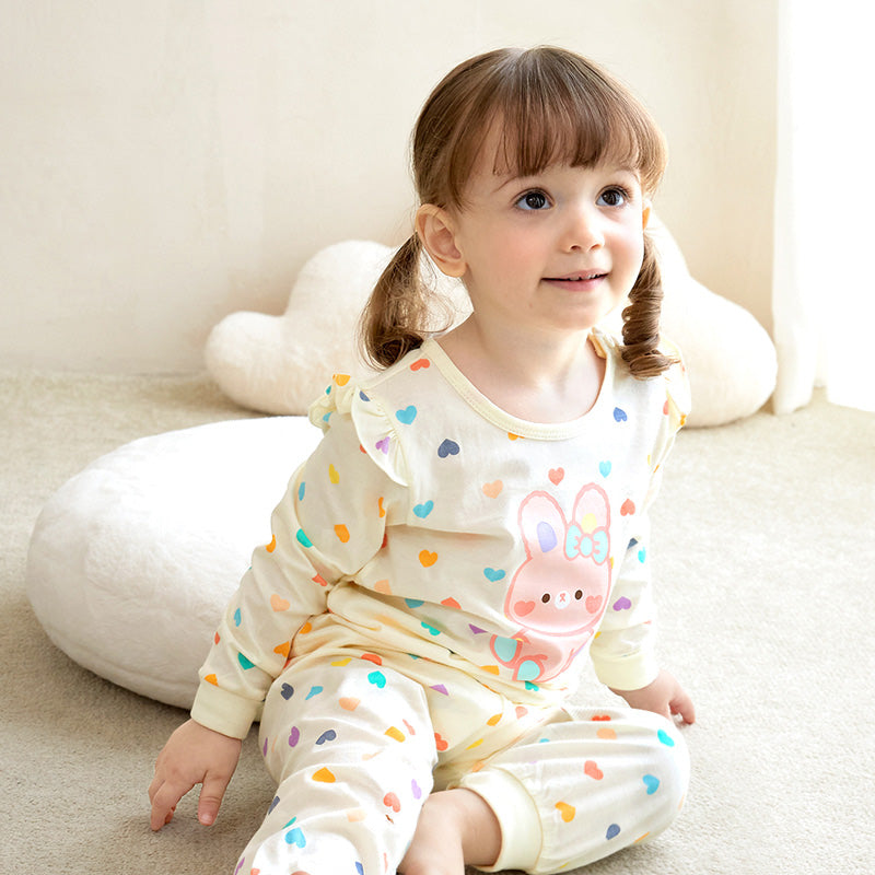 Korean Kids Cotton Pajamas Set-Heart Bunny