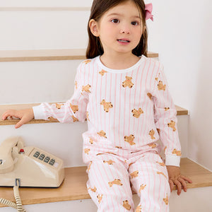 Korean Kids Cotton Pajamas Set-Little Bear Pink