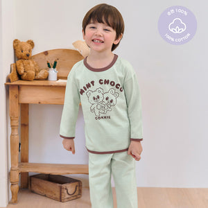 Korean Kids Cotton Pajamas Set-Mint Choco