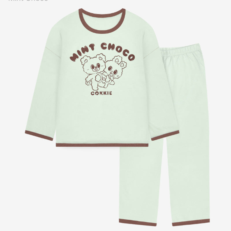 Korean Kids Cotton Pajamas Set-Mint Choco