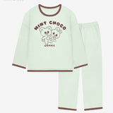 Korean Kids Cotton Pajamas Set-Mint Choco