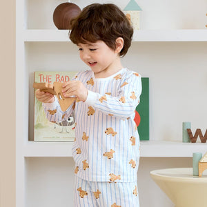 Korean Kids Single Slub Pajamas Set-Little Bear