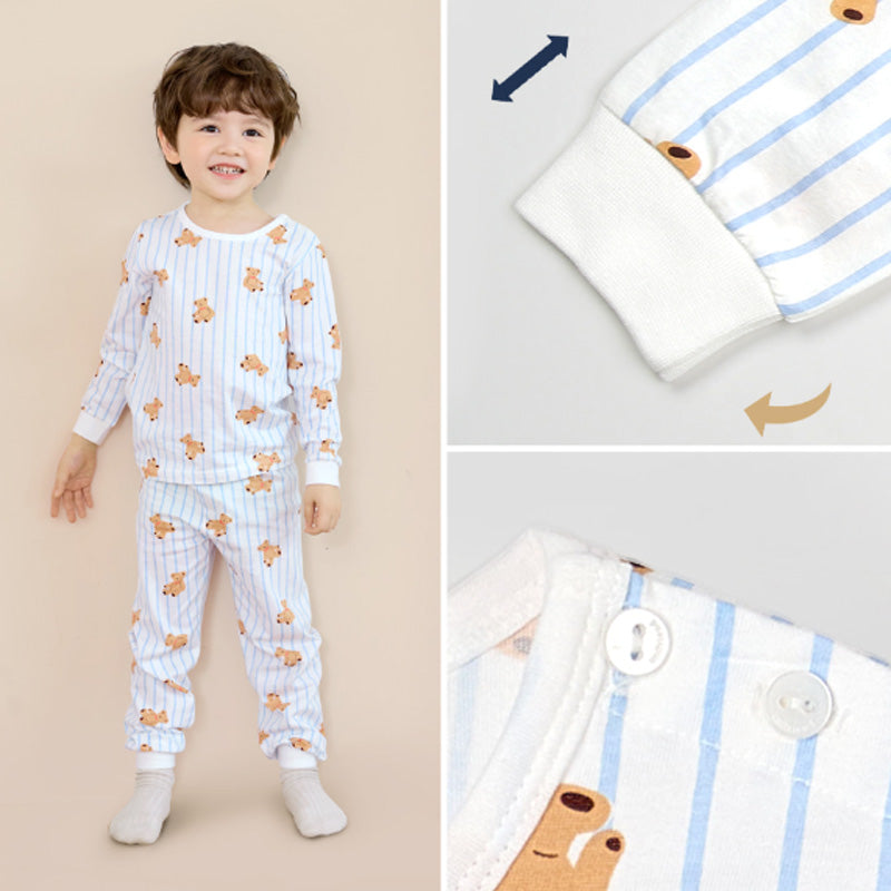 Korean Kids Single Slub Pajamas Set-Little Bear