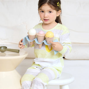 Korean Kids Single Slub Pajamas Set-Soda Lemon