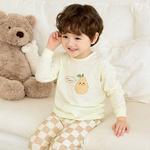 Korean Kids Single Slub Pajamas Set-Talk Pear