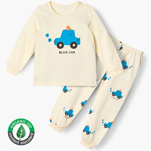 Korean Kids Organic Pajamas Set-Blue Car