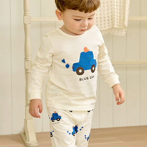 Korean Kids Organic Pajamas Set-Blue Car