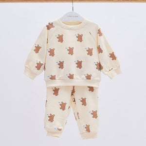 Korean Baby Top & Bottom Loungewear Set-Hi Brown