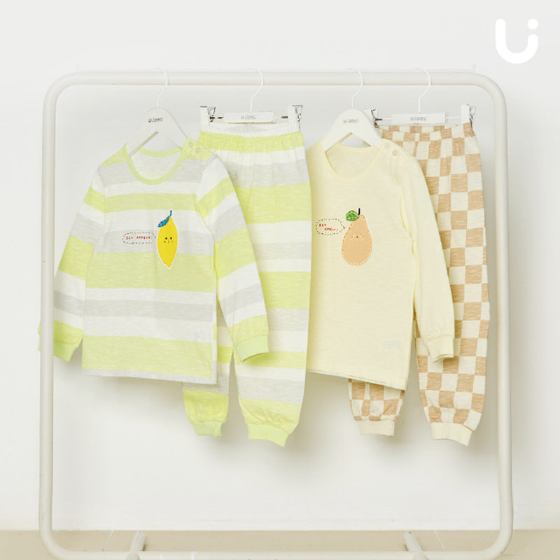 Korean Kids Single Slub Pajamas Set-Soda Lemon