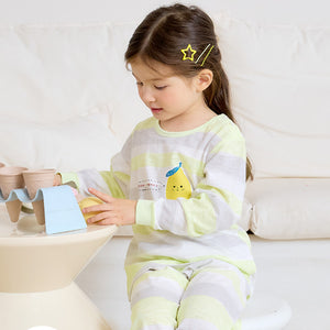 Korean Kids Single Slub Pajamas Set-Soda Lemon