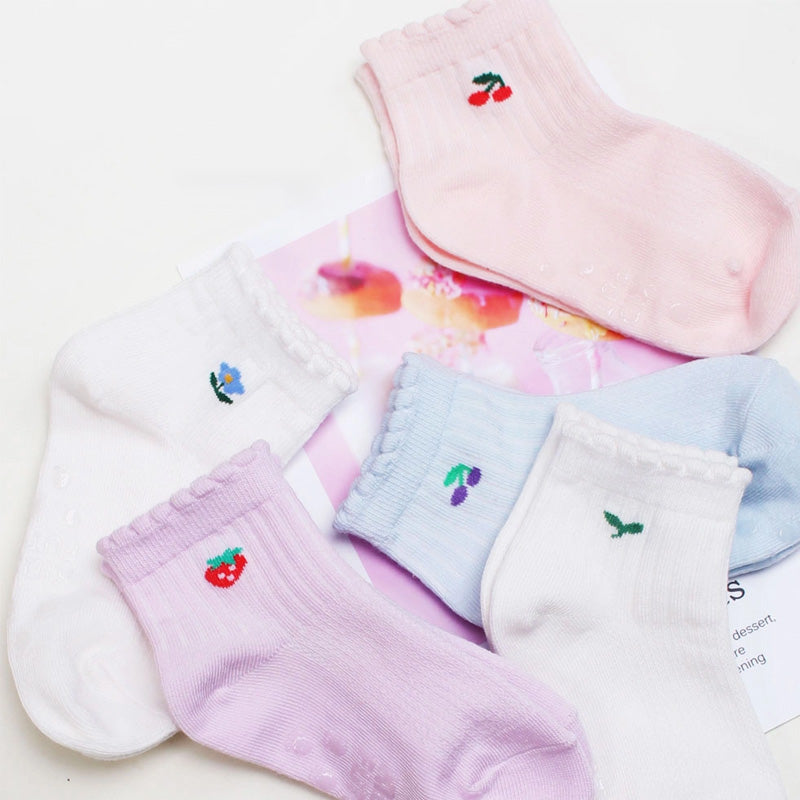 Korean Kids Mitz Tiny Floral Ankle Socks 5-Pair Set