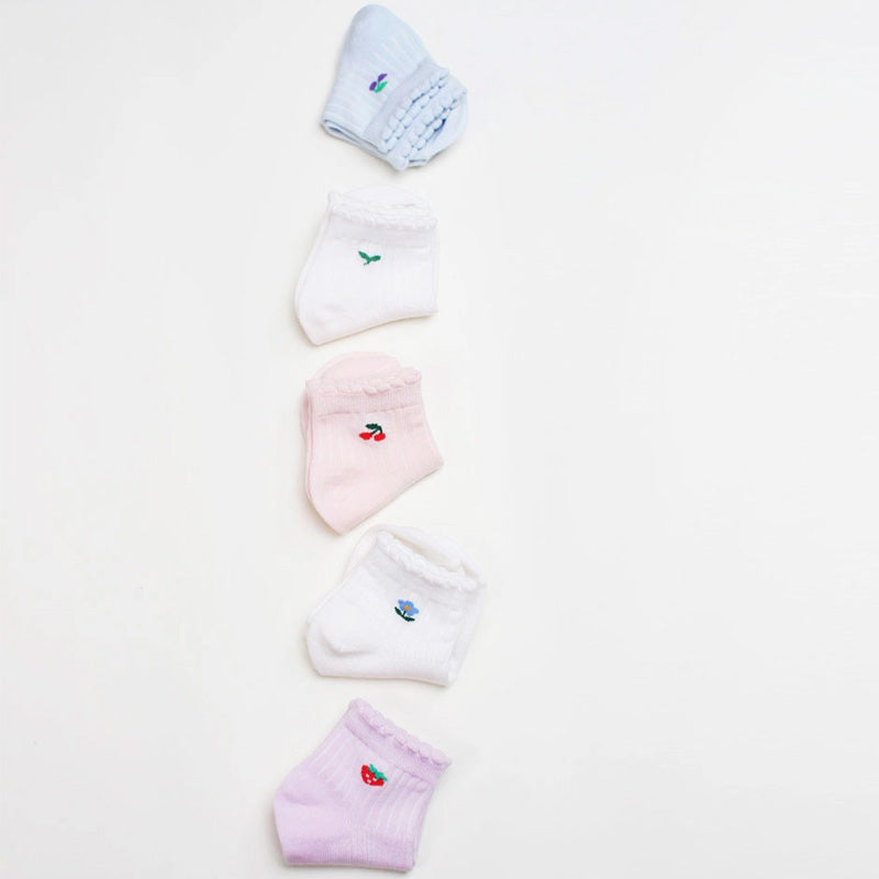 Korean Kids Mitz Tiny Floral Ankle Socks 5-Pair Set
