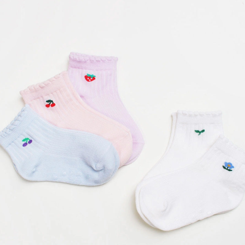 Korean Kids Mitz Tiny Floral Ankle Socks 5-Pair Set