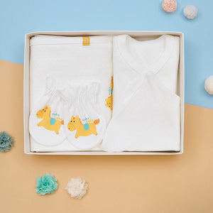 Korean Pony Reversible Newborn Gift Set (Baby Hat, Kimono Top, Mittens, and Swaddle Blanket)