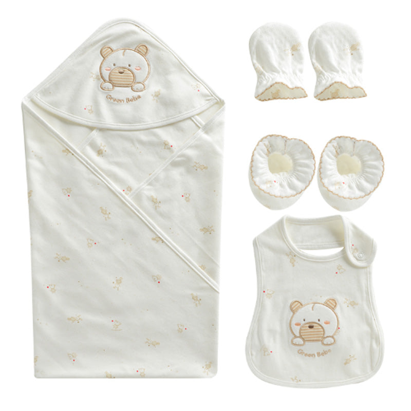 Korean Rabbit Gomi Newborn Gift Set (Kimono Top, Mittens, Bib, Booties and Swaddle Blanket)