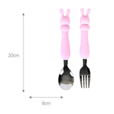Soft Silicone Handle Stainless Steel Spoon & Fork Set (3+ Years Old)