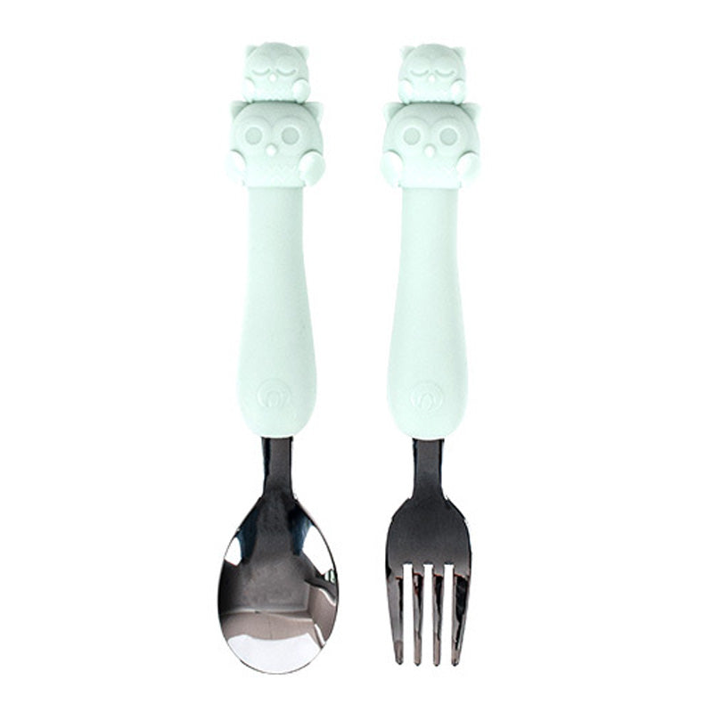 Soft Silicone Handle Stainless Steel Spoon & Fork Set (3+ Years Old)