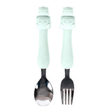 Soft Silicone Handle Stainless Steel Spoon & Fork Set (3+ Years Old)