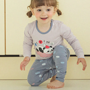 Single Spandex Brushed Fabric pajamas set-Flying Panda