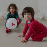 Spandex Ribbed Fabric Pajamas Set-Kuma Red