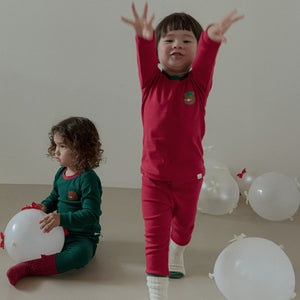 Spandex Ribbed Fabric Pajamas Set-Kuma Red