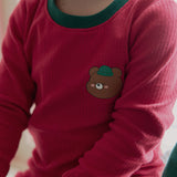 Spandex Ribbed Fabric Pajamas Set-Kuma Red