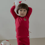 Spandex Ribbed Fabric Pajamas Set-Kuma Red