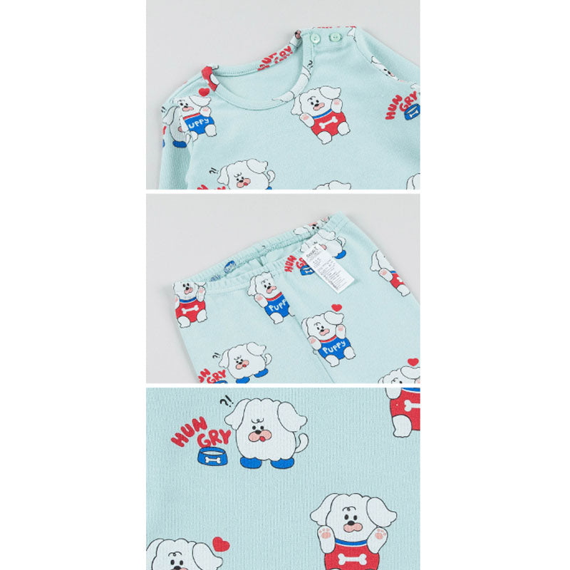 Spandex Brushed Fabric Pajamas Set-Puppy Meal