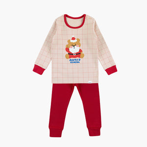 Spandex Brushed Fabric Pajamas Set-Santa Coming