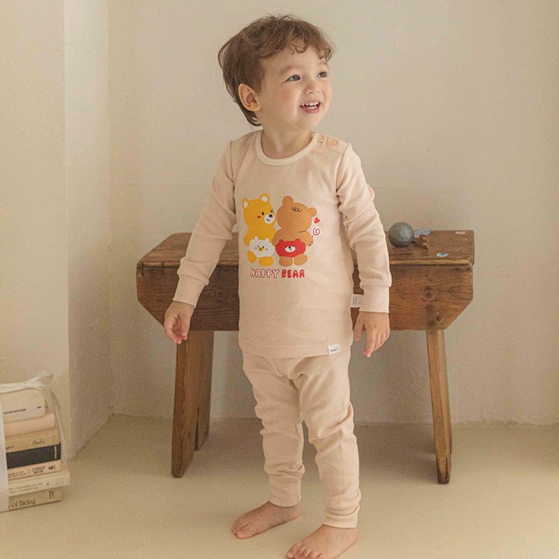 Spandex Brushed Fabric Pajamas Set-Happy Bear